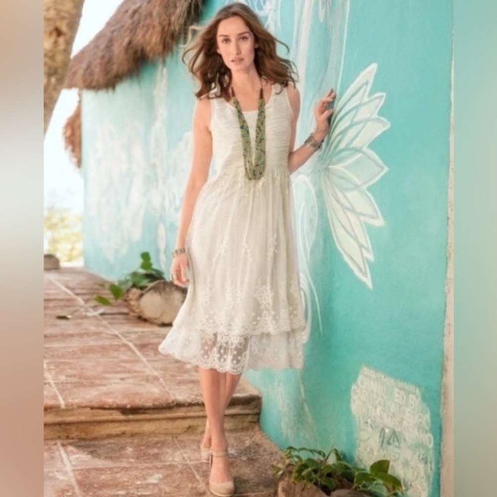 Sundance Grace Defined Lace Ivory Dress Size 8 Boho Romantic Midi Cottagecore
